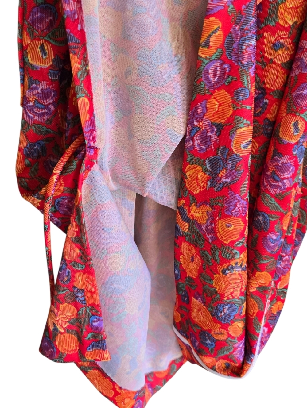 Vintage 1970s Sears Floral Psychedelic Pinafore Apron Dress Red Orange 16.5 - Picture 9 of 14